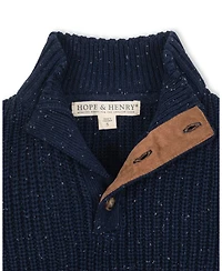 Hope & Henry Little and Big Boys' Organic Mock Neck Cardigan Stitch Sweater