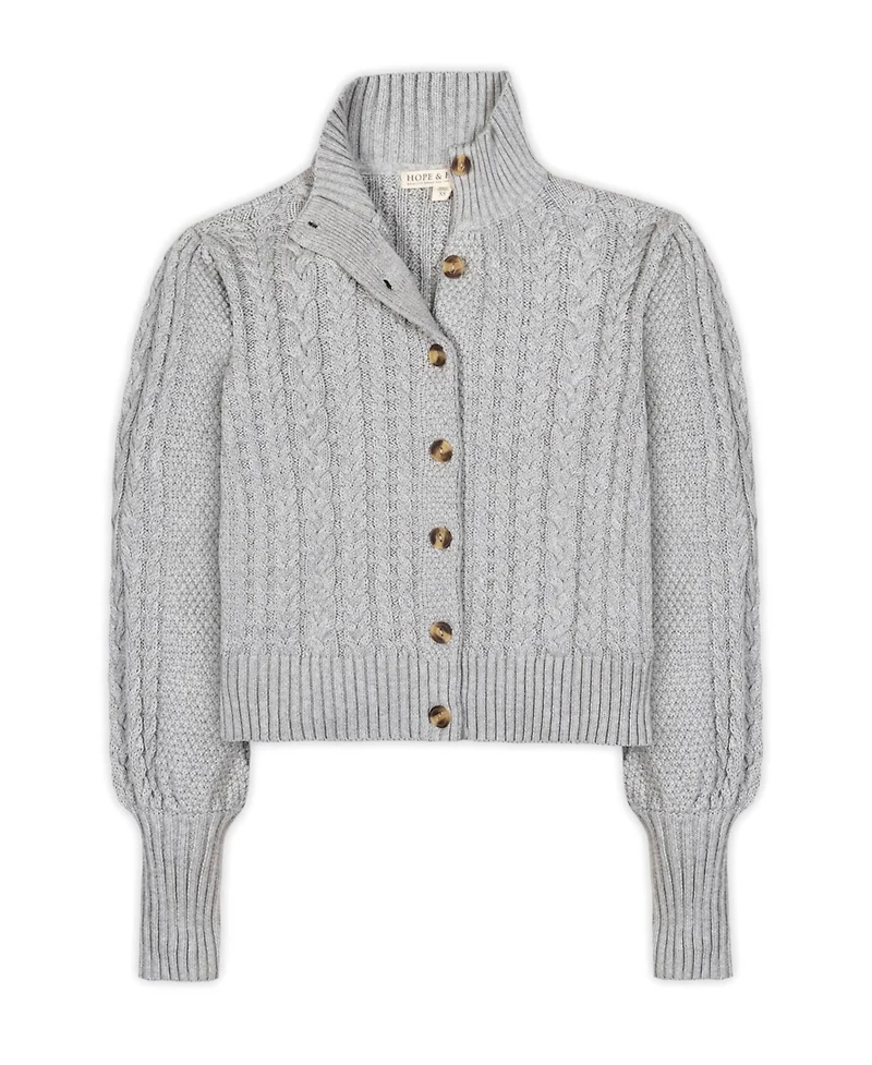 Hope & Henry Women's Organic Mock Neck Cable Cardigan Sweater