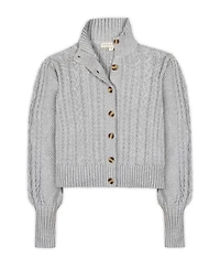 Hope & Henry Women's Organic Mock Neck Cable Cardigan Sweater