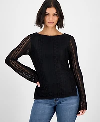 Ultra Flirt Juniors' Lace Boat-Neck Long-Sleeve Top