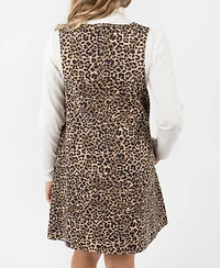 Rare Editions Big Girl 2-Piece Denim Animal Printed Dress over Ribbed T-Shirt with Necklace Set