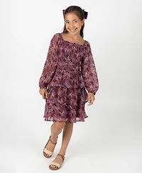 Rare Editions Big Girls Floral Chiffon Dress with Hair Accessory