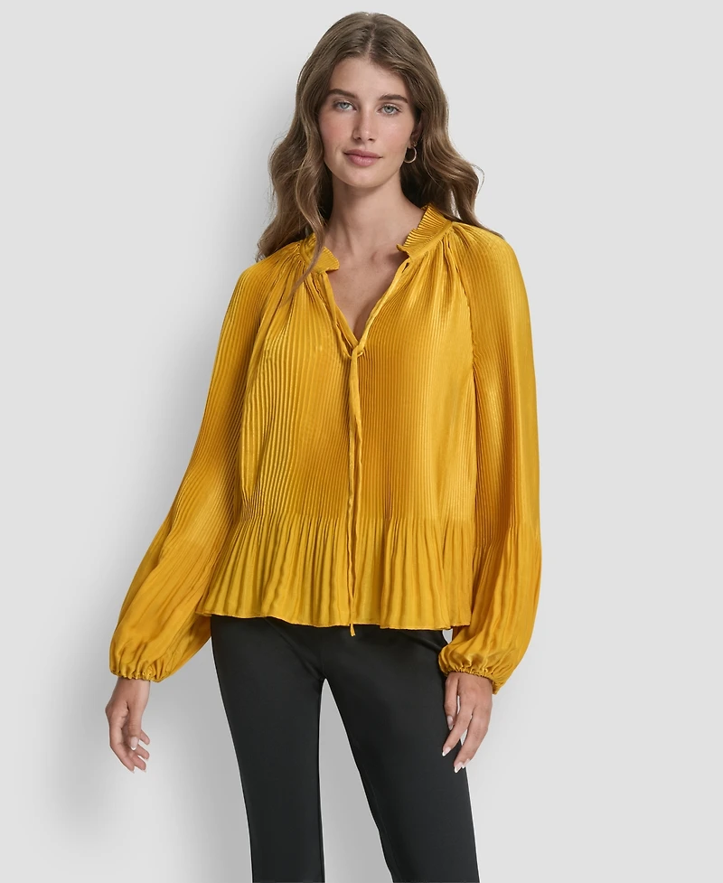 Dkny Women's Long Sleeve Pleat Top