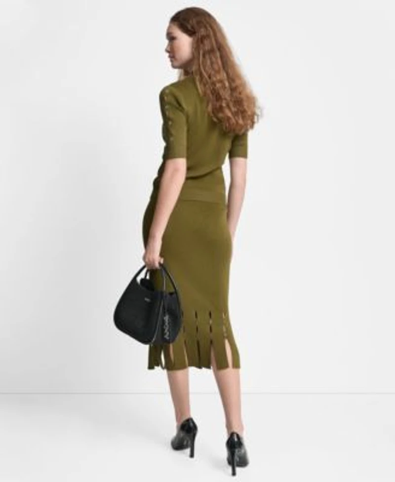 Dkny Womens Ponte Grommet Midi Skirt Mockneck Sweater Sweater Midi Skirt