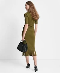 Dkny Womens Ponte Grommet Midi Skirt Mockneck Sweater Sweater Midi Skirt