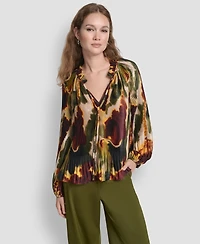 Dkny Women's Long Sleeves Pleated Top