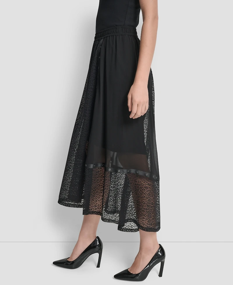 Dkny Women's Leopard Mesh Asymmetric Midi Skirt