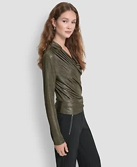 Dkny Women's Long Sleeve Heather Cowl Neck Top