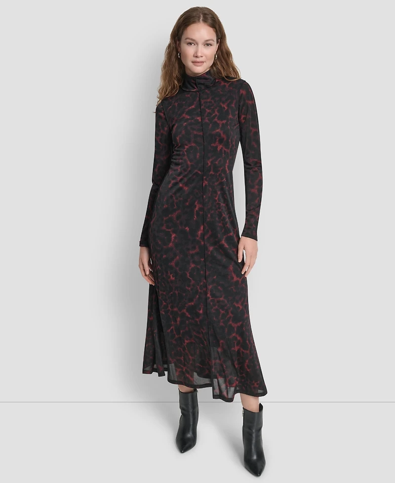 Dkny Women's Exposed Seam Printed Long Sleeves Dress
