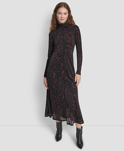 Dkny Women's Exposed Seam Printed Long Sleeves Dress