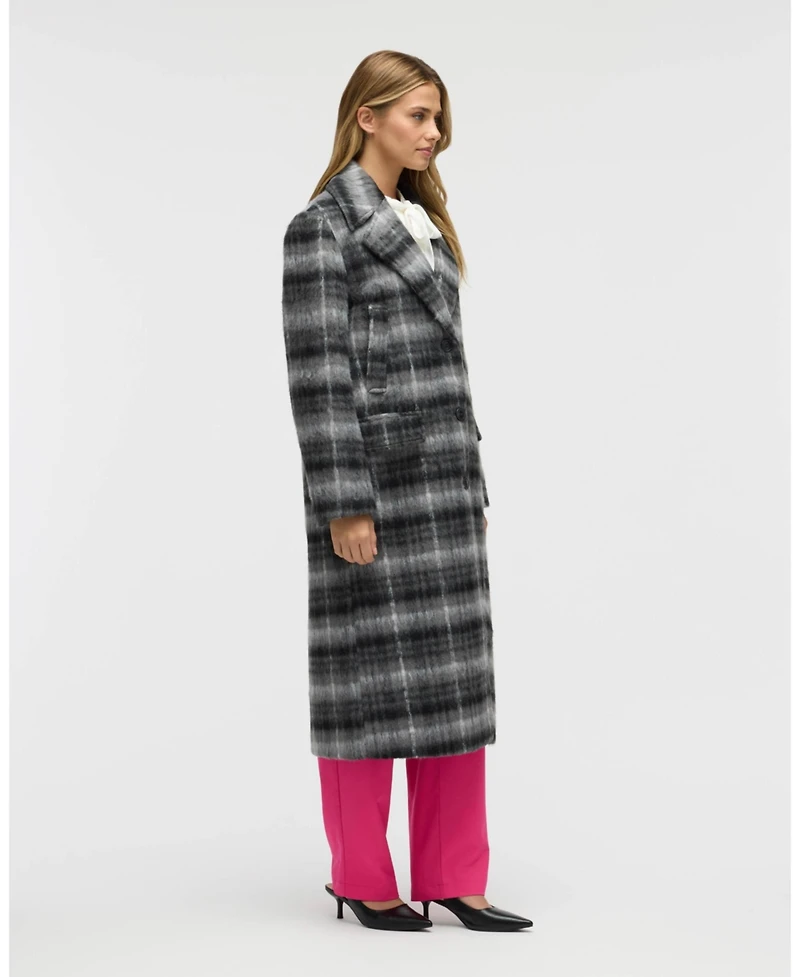 Nvlt Women's Brushed Plaid Wool Blend Boyfriend Coat