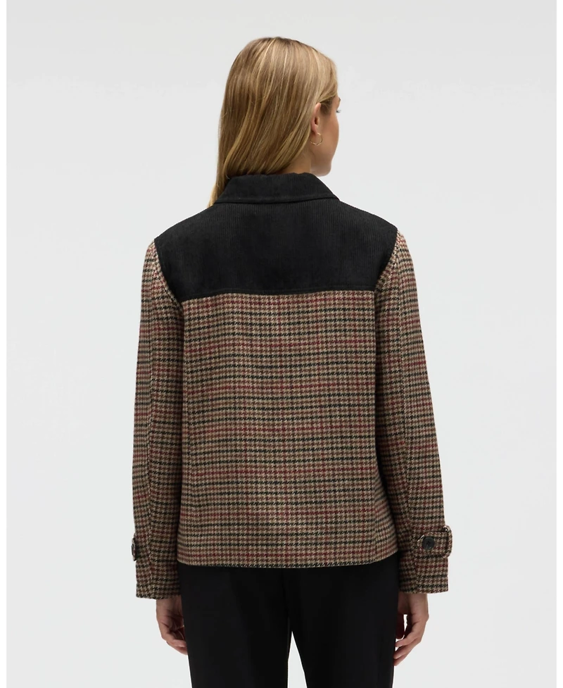 Nvlt Women's Houndstooth Contrast Faux Wool Pea Coat