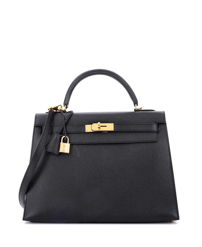 Pre-Owned Hermes Kelly 32 Handbag Black Epsom with Gold Hardware