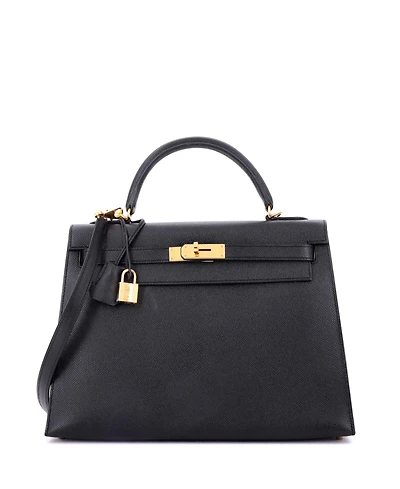 Pre-Owned Hermes Kelly 32 Handbag Black Epsom with Gold Hardware