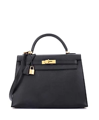 Pre-Owned Hermes Kelly 32 Handbag Black Epsom with Gold Hardware