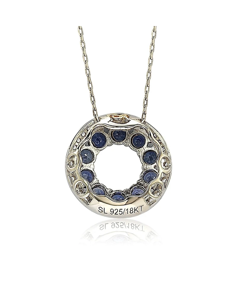 Suzy Levian New York Sterling Silver Sapphire & Created White Double Circle Eternity Pendant Necklace