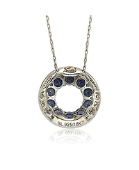 Suzy Levian New York Sterling Silver Sapphire & Created White Double Circle Eternity Pendant Necklace