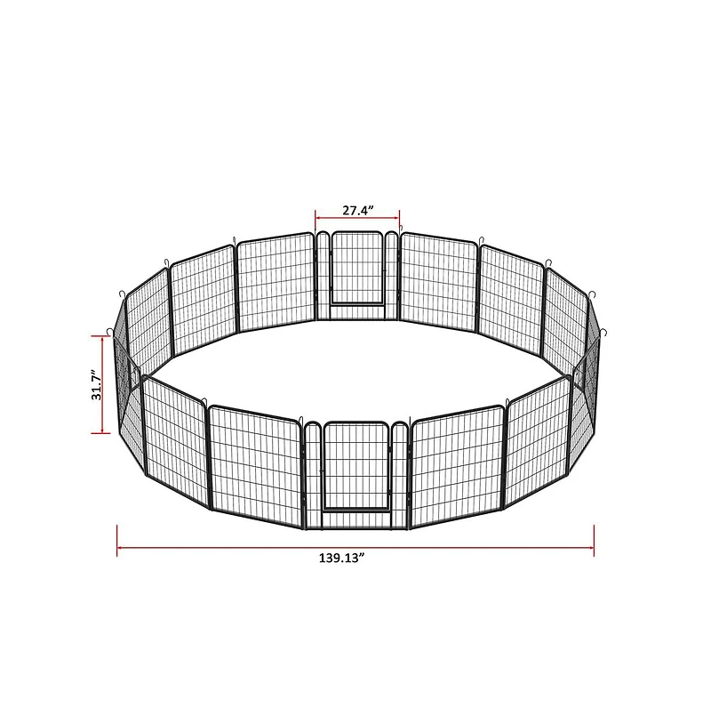 Aostirmotor 16 Black Panels 31.7 in H. Heavy Duty Metal Pet Exercise Pen with Door for Outdoor, Indoor