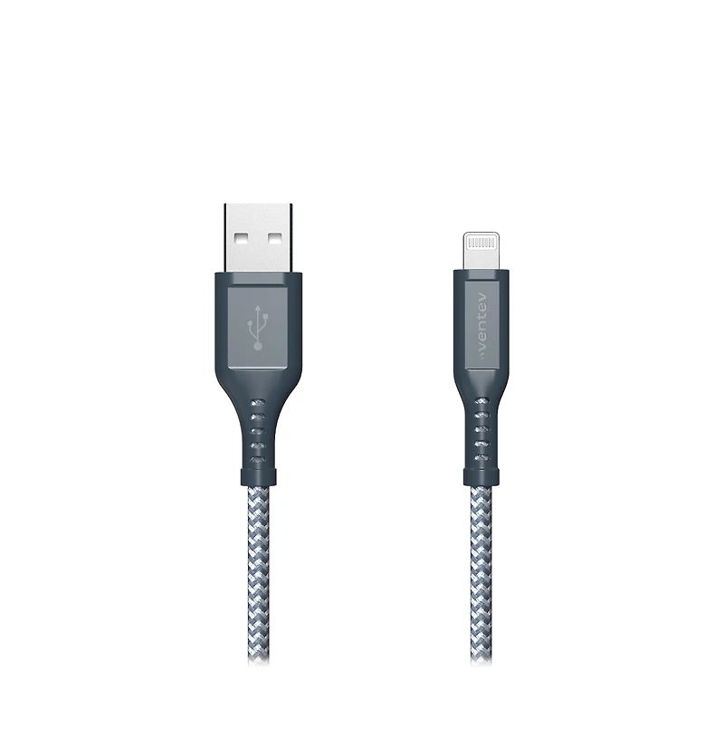 Ventev Braided Usb A to Apple Lightning High Speed 6 Foot Cable-Gray
