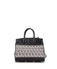 Pre-Owned Salvatore Ferragamo Small Studio Satchel Gancini Jacquard and Leather