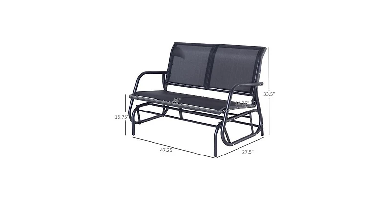 Flynama Outsunny 47 Inch Black 2 Person Outdoor Glider Bench with Steel Frame