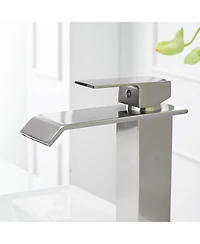 Greenspring Waterfall Single Hole Single-Handle Low-Arc Bathroom Faucet With Pop-up Drain Assembly in Brushed Nickel