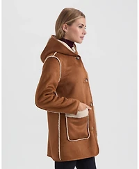 Ellen Tracy Women's Hooded Shearling Coat