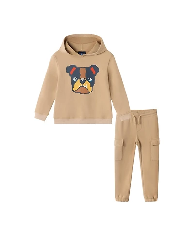 Andy & Evan Toddler/Child Boys Hooded Bulldog Patch Sweatshirt Pant