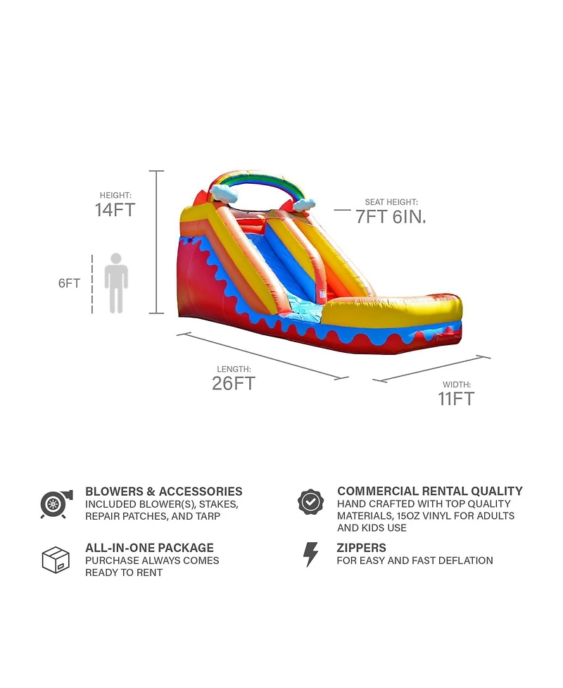 JumpOrange Commercial Grade Inflatable 14' Rainbow Cloud Xtreme Party Water Slide, 100% Pvc Vinyl With Air Blower
