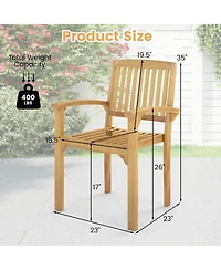 Outdoor Patio Chair Teak Wood Armchair with Slatted Seat & Curved Seat