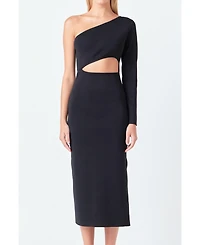 endless rose Women's Knit One Shoulder Midi Dress