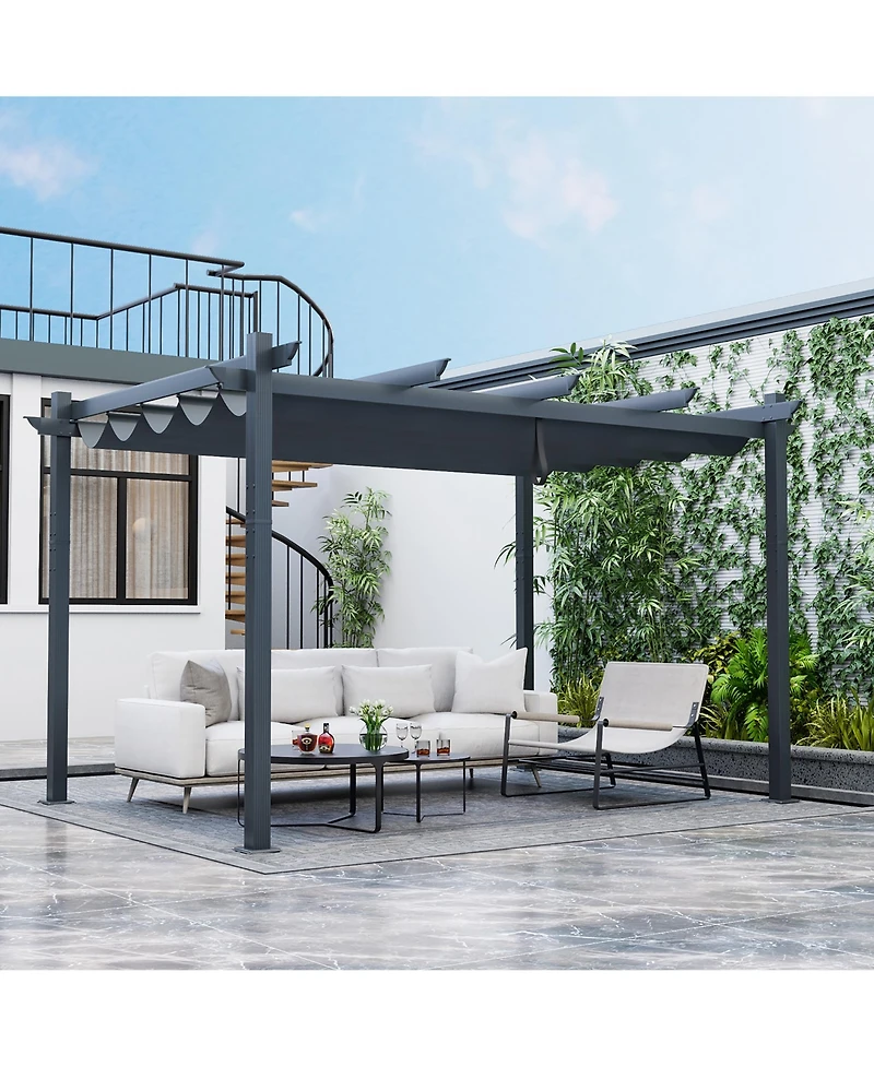 Gymax 10 x 13ft Outdoor Aluminum Retractable Pergola Canopy Shelter Grape Trellis