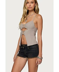 Edikted Womens Shay Split Front Buckle Tank Top