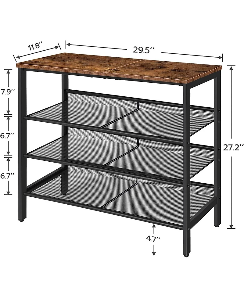 Vanirror Shoe Rack for Entryway, 4-Tier Shoe Organizer with Adjustable Mesh Shelves, 12-16 Pairs of Shoes, Spacious Floor Mount, Metal, Industrial, Sh