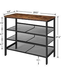 Vanirror Shoe Rack for Entryway, 4-Tier Shoe Organizer with Adjustable Mesh Shelves, 12-16 Pairs of Shoes, Spacious Floor Mount, Metal, Industrial, Sh
