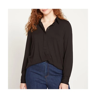 Universal Standard Womens Plus Elbe Popover Liquid Jersey Shirt Classic Fit