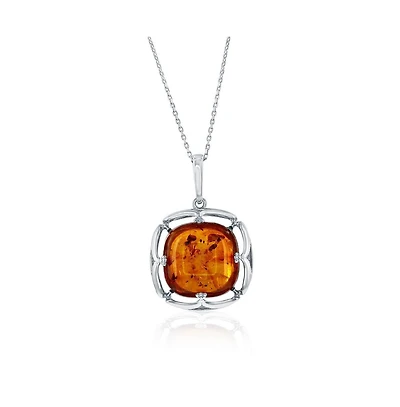 Caribbean Treasures Sterling Silver, Square Designed Amber Pendant