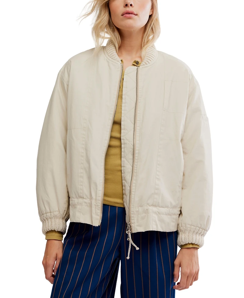 Free People Women's Jax Washed Bomber Long Sleeve Jacket