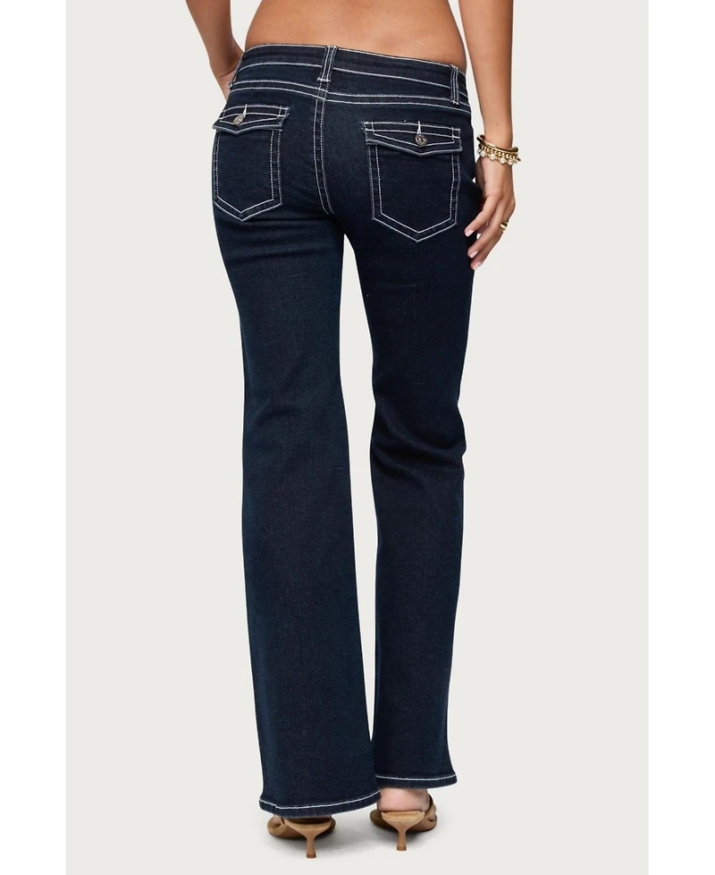 Edikted Womens Louis Contrast Low Rise Jeans