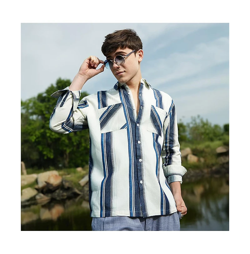 Campus Sutra Men's Shadow-Striped Oversized Shirt