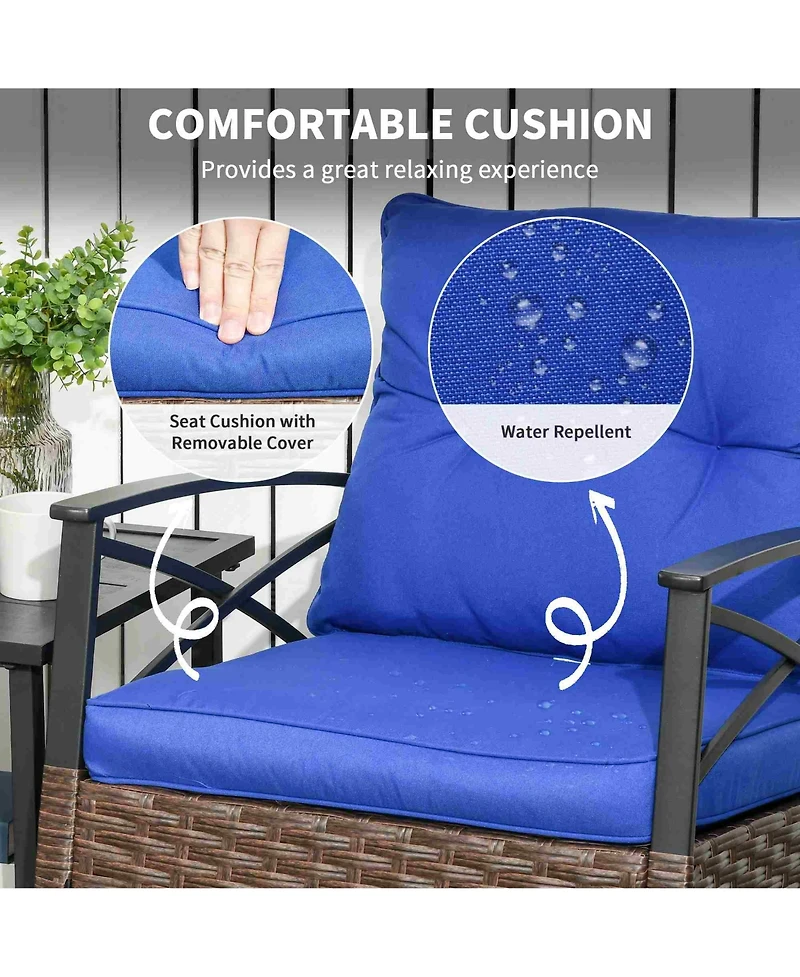 Outsunny 3pc Rocking Chair Set w/ Cushions, Wicker Bistro Set