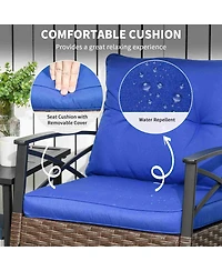 Outsunny 3pc Rocking Chair Set w/ Cushions, Wicker Bistro Set