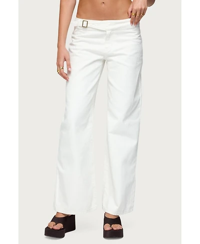 Edikted Women's Buckle Low Rise Straight Leg Pants