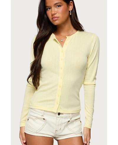 Edikted Women's Maeva Button Up Pointelle Top