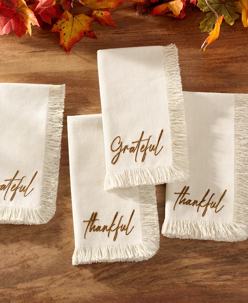 Elrene Fringed Harvest Sentiment Cotton Napkins, Set of 4