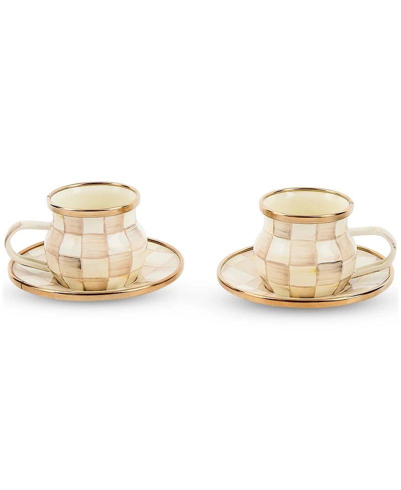 MacKenzie-Childs Mocha Check Espresso Cup & Saucer, Service for 2