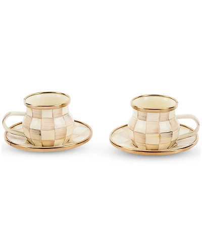 MacKenzie-Childs Mocha Check Espresso Cup & Saucer, Service for 2