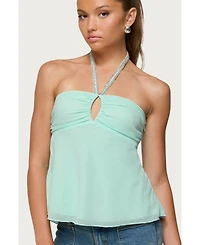 Edikted Women's Sequin Chiffon Keyhole Halter Top
