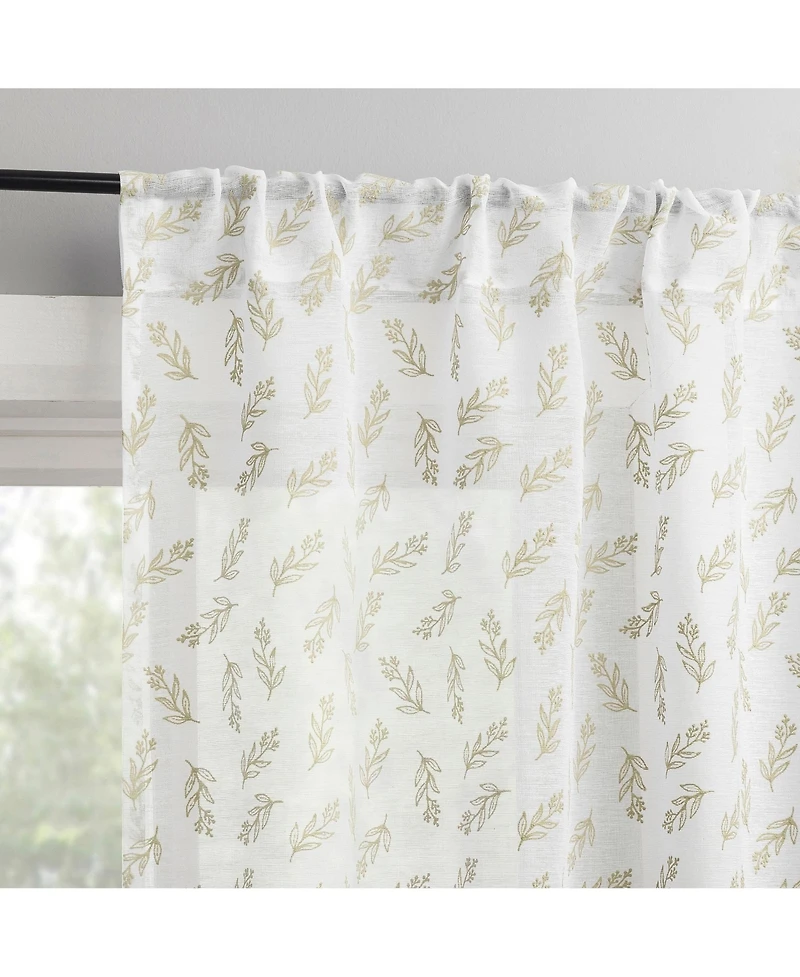 No. 918 Hollis Floral Leaf Sheer Rod Pocket Kitchen Curtain Tier Pair