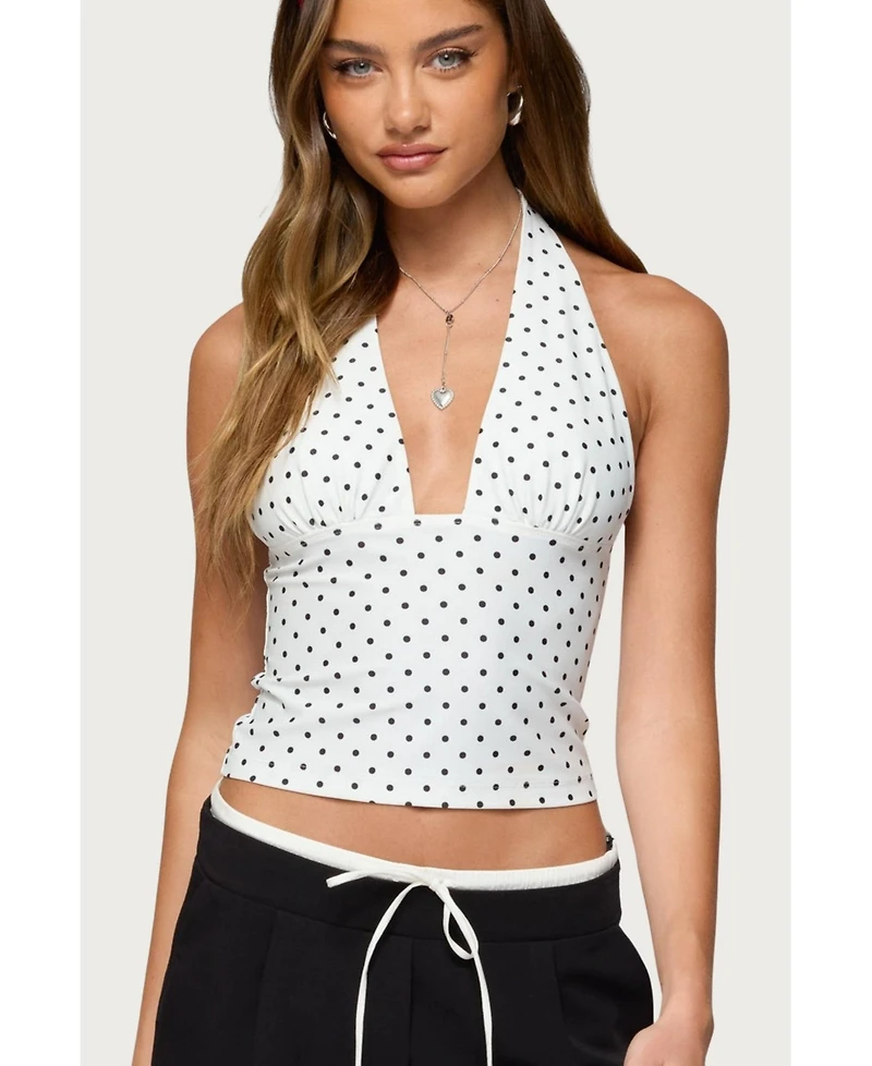 Edikted Womens Blaire Polka Dot Halter Top